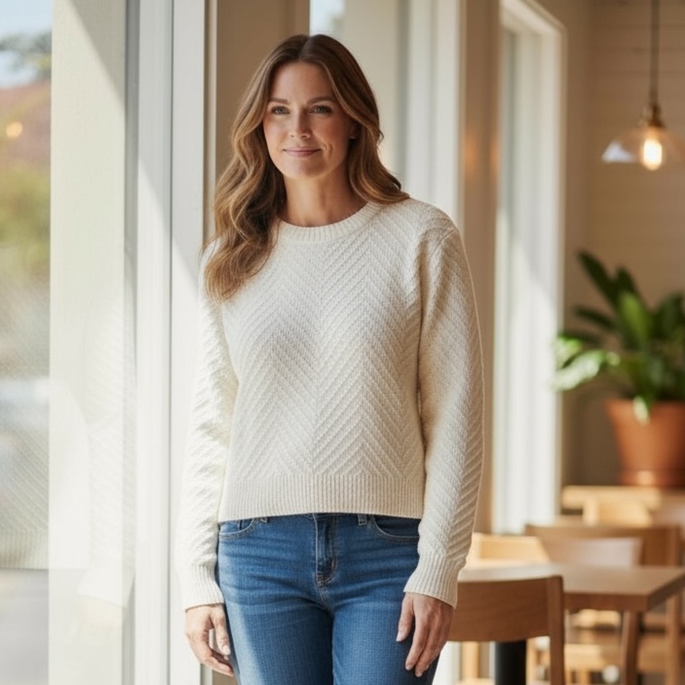 Valentino Cream Sweater  - Elevated Casual Wear - Ribbed - Size S.